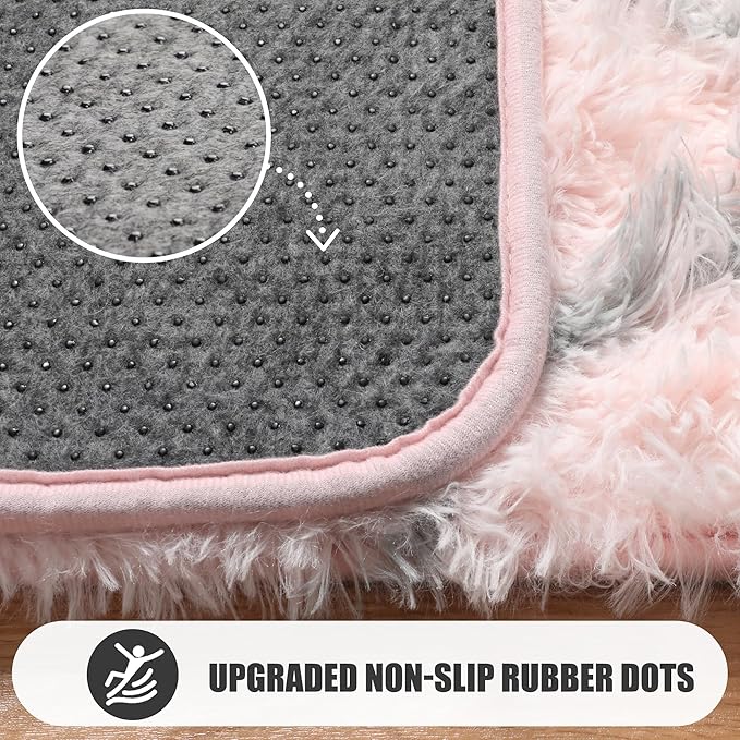 ONASAR Area Rugs for Bedroom Living Room, Washable 4x6 Fluffy Pink and Grey Throw Rug, Shaggy Geometric Soft Plush Floor Carpet for Nursery Girls Teen Playroom Dorm Home Decor Aesthetic