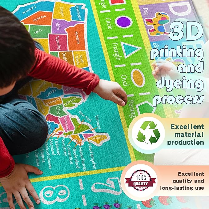 ABC Rug for Kids Playroom, 59"x39" Washable Classroom Area Rugs, Educational Learning Mat with Alphabet Numbers Animals Seasons Shapes for Classroom Preschool Playroom