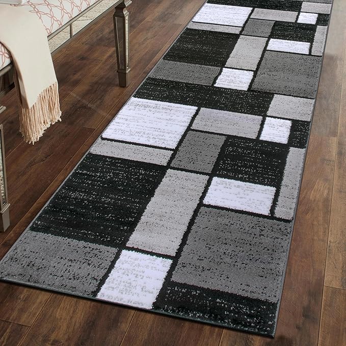 Rugshop Contemporary Modern Boxes for Home Office,Living Room,Bedroom,Kitchen Non Shedding Runner Rug 2'7" x 12' Gray