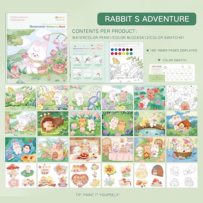 Paint with Water Coloring Books for Kids Ages 3-5, 4-8 – Cute Coloring Book for Teens,Arts and Crafts for Kids Ages 3 4 5 6 7 8+, Birthday Gift Toys for Girls Boys,Travel Toys -Rabbit