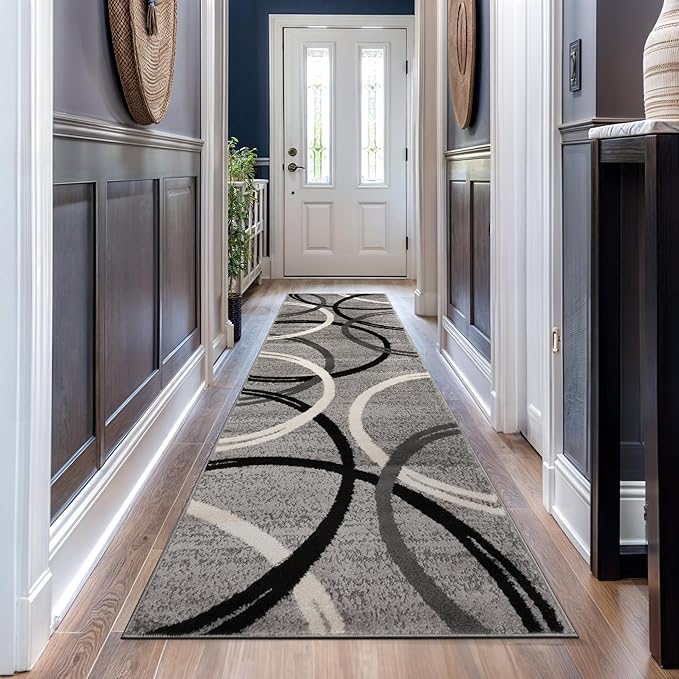 Rugshop Modern Wavy Circles Design Runner Rug 2'7" x 10' Gray