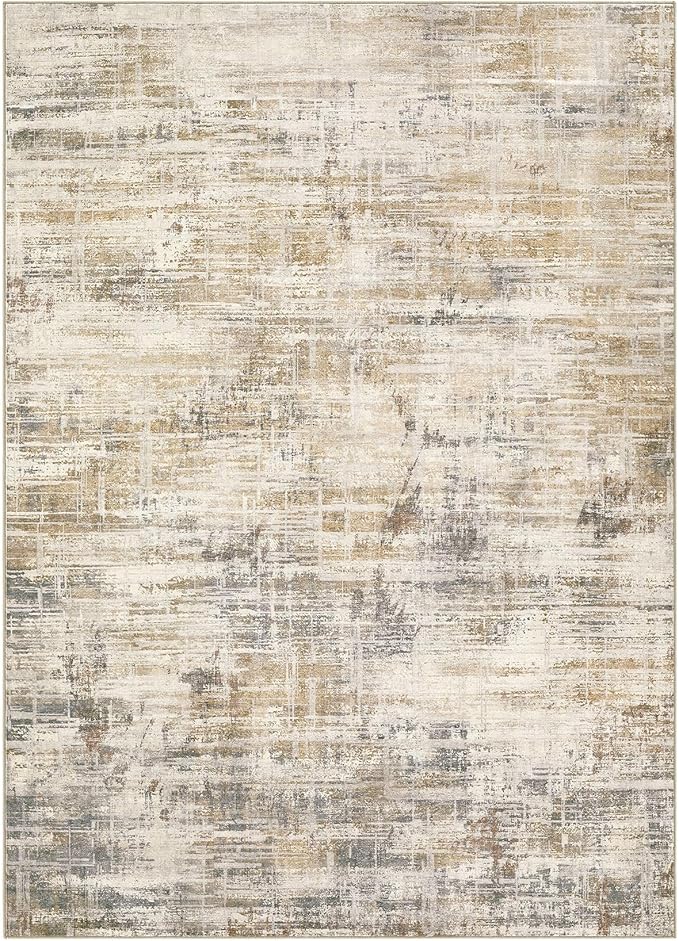 Area Rug for Living Room: 5x7 Washable Neutral Abstract Modern Soft Rugs Non Slip Indoor Floor Stain Resistant Carpet for Bedroom Dining Room Office Nursery - Golden Brown