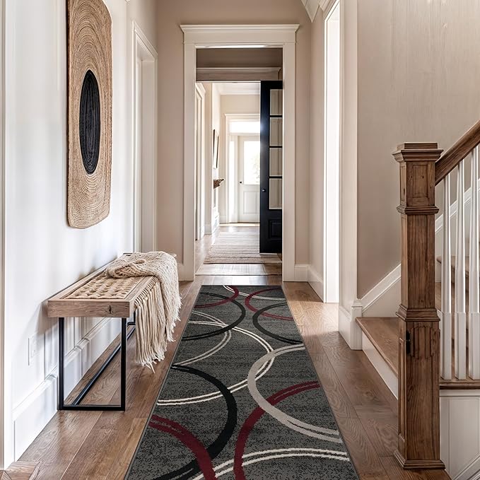 Rugshop Modern Wavy Circles Design Runner Rug 2'7" x 8' Red