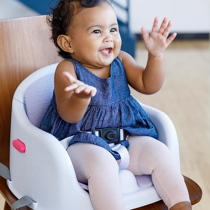 Infantino Music & Lights 3-in-1 Discovery Seat & Booster, Toddler Booster Seat for Dining Table or Kitchen Chair, Baby Activity Center & Snack Tray, Lavender