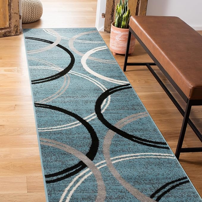 Rugshop Modern Wavy Circles Design Runner Rug 2'7" x 8' Blue