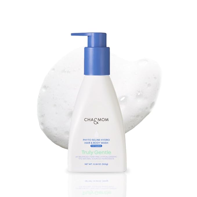 Cha&Mom Head-to-toe Korean Baby Skincare - Hypoallergenic, Plant Based, and Natural Hair & Body Wash, 10.58oz