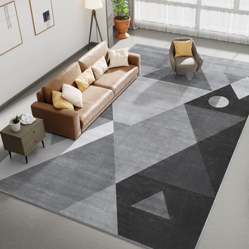 HOMFINE Washable Modern Area Rug - Geometric Style 6x9 Rugs for Living Room, Bedroom, Machine Washable Rug Soft Non Slip Non Shedding Area Rug - Grey, 6'x9'