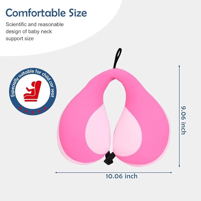MOOB Kids Travel Pillow for Car Seat Kids Travel Neck Pillow U-Shape Car Seat Head Support Children Stroller Pillow Toddler Neck Pillow for Carseat Pink 3-12 Y/O