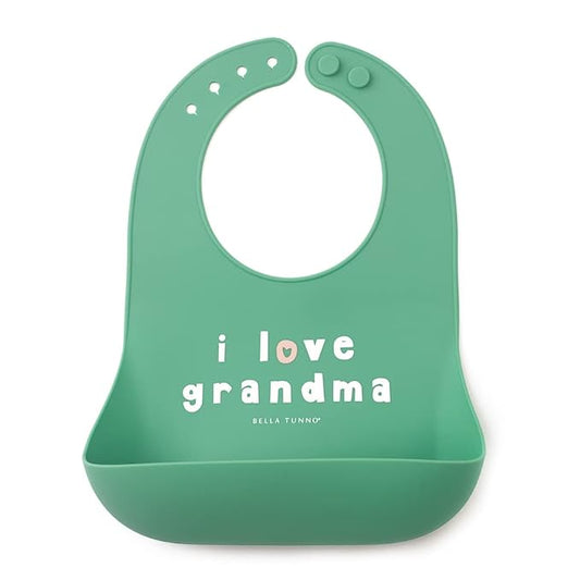 Bella Tunno Baby Bib for Eating, Waterproof Silicone Bib with Large Food Catcher, Adjustable Fit for Babies 4-12 months & Toddlers 1-3 Years, Boys & Girls, I Love Grandma