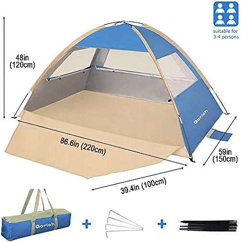 Gorich Beach Tent Sun Shelter for 3/4-5/6-7/8-10 Person with UPF 50＋ UV Protection, Lightweight & Easy Setup Beach Shade Canopy, Portable Beach Shade Tent Beach Cabana