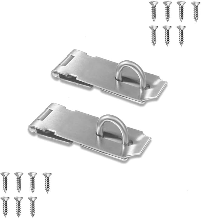 Door Locks Hasp Latch, 3 Inch Stainless Steel Safety Packlock Clasp Hasp Lock Latch, Extra Thick Door Gate Lock Hasp with Screws Brushed Finish 2 Pack
