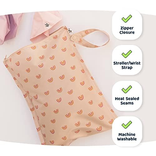 Tiny Twinkle Mess-Proof Waterproof Wet Dry Bag | 2-Pack Reusable Wet Bags for Swimsuits & Baby Clothes | Leakproof Wet Bag for Travel & Diaper Changes for Baby (Cotton Candy)