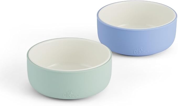 Elk and Friends Kids Porcelain Bowls with Silicone Sleeve | Kids/Toddler/Baby Feeding | Microwave & Dishwasher Safe | Non slip | Cereal/Soup/Snack Dishes & Dinnerware