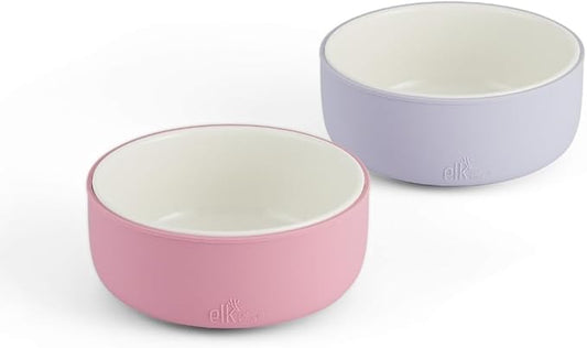 Elk and Friends Kids Porcelain Bowls with Silicone Sleeve | Kids/Toddler/Baby Feeding | Microwave & Dishwasher Safe | Non slip | Cereal/Soup/Snack Dishes & Dinnerware