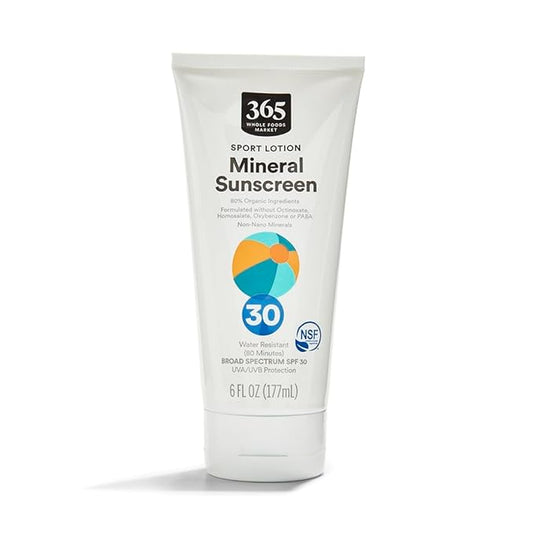 365 by Whole Foods Market, Sport Lotion Mineral Sunscreen, SPF 30, Water Resistant (80 Minutes), 6 Fl Oz