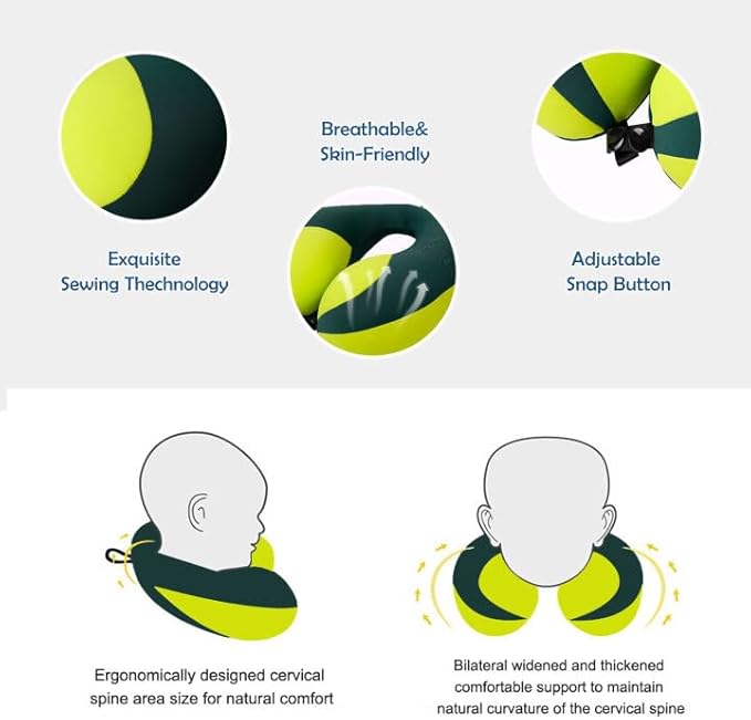 MOOB Neck Pillows for Kids Car & Airplane, Toddler Neck Pillow for Carseat Traveling Gifts for Toddler & Children U-Shape Car Seat Head Travel Neck Pillow Green