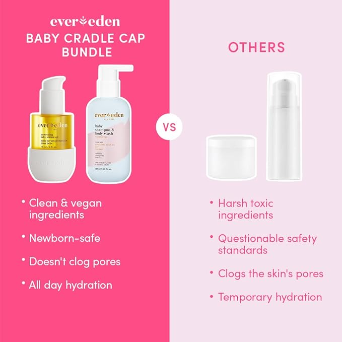 Evereden Baby Cradle Cap Care Bundle: Clean & Vegan Shampoo, Body Wash, Protecting Oil for Newborns - Great for the Whole Family
