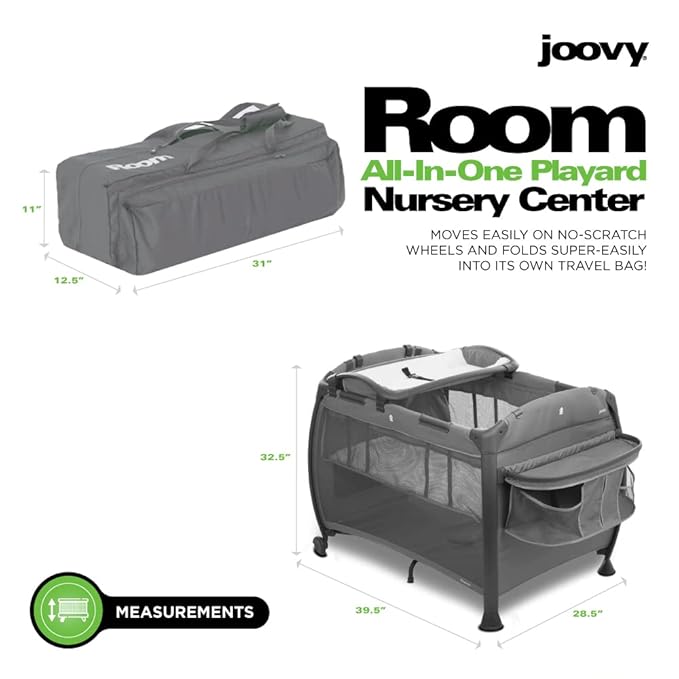 Joovy Room-Playard, Nursery Center, Bassinet, Changing-Table, Charcoal