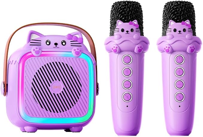 Karaoke Machine with 2 Wireless Microphones for Kids Adults,Portable Bluetooth Speaker Girls Toddlers Toy Gift for Aged 3-12 Year Birthday Parties Christmas Party - Purple