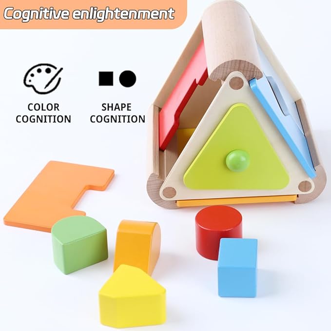 Shape Discovery Plug-in Box | Beech Wooden Shape Sorter Toy with 6 Puzzles | Montessori Learning for Toddlers 18+ Months
