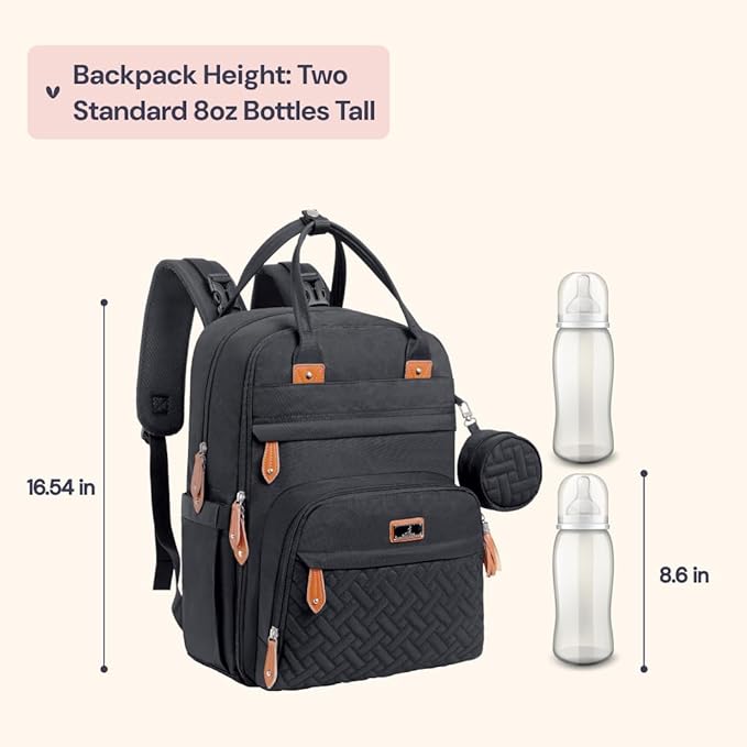 BabbleRoo Diaper Bag Backpack - Baby Essentials Travel Tote - Multi Function Waterproof Diaper Bag, Travel Essentials Baby Bag with Changing Pad, Stroller Straps & Pacifier Case - Unisex, Black