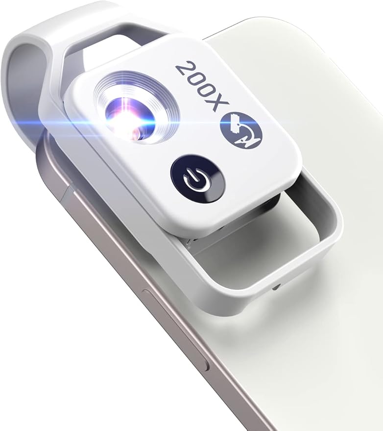Phone Microscope with CPL Lens/LED Light,200X Pocket Microscope with Universal Phone Clip Compatible with iPhone/Andriod Phone-The Best Portable Microscope to Enjoy Microworld for Kids and Adults