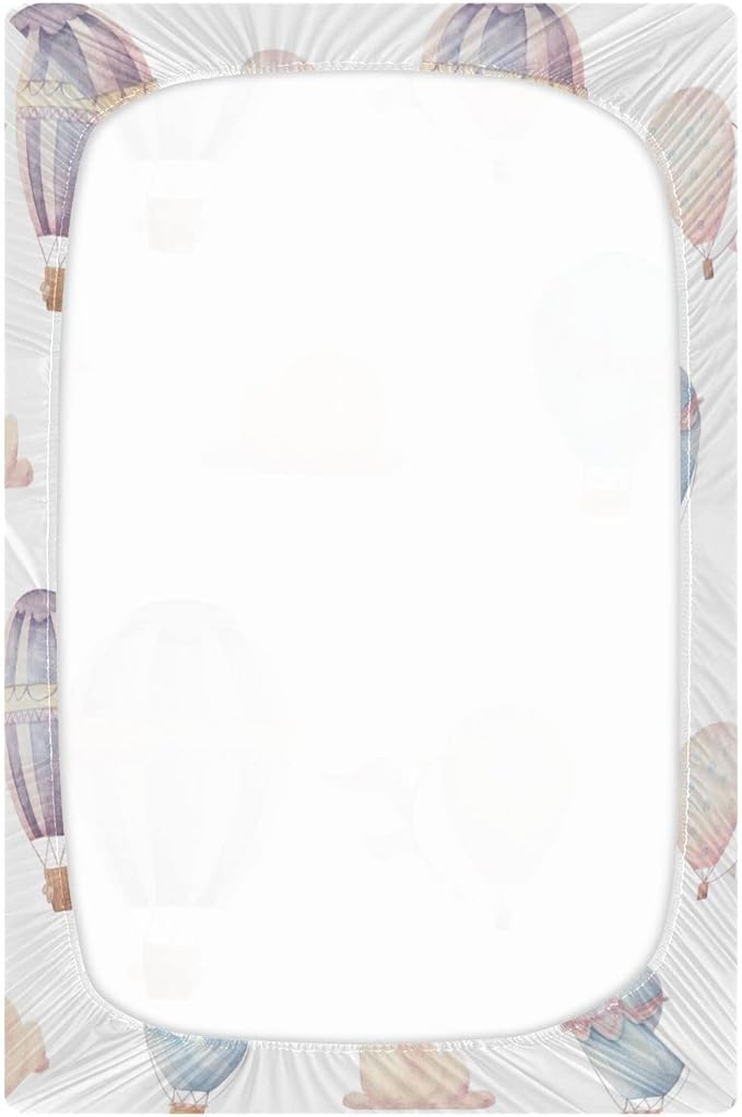 Watercolor Hot Air Balloon Crib Sheets for Boys and Girls, Fitted Baby Crib Sheets Soft and Breathable Mini Crib Sheets 39 X 27 X 5 Inches