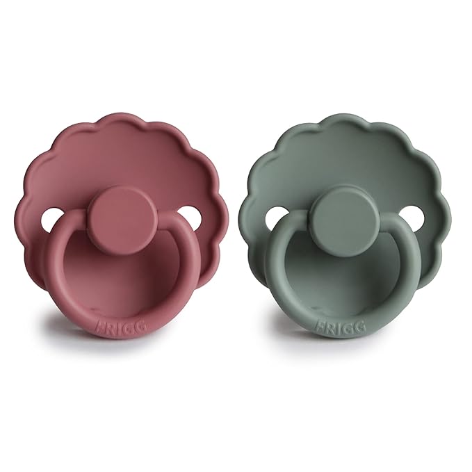 FRIGG Daisy SilkySoft Silicone Baby Pacifier | Made in Denmark | BPA-Free (Dusty Rose/Lily Pad, 6-18 Months)
