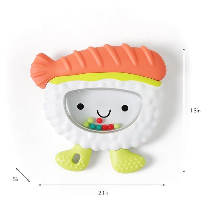Itzy Ritzy Silicone Rattle Teether– BPA-Free Silicone Teether with Rattle for Babies & Toddlers – Features a Gentle Rattle Sound, Colorful Beads & Multiple Textures (Sushi)