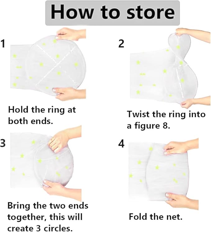 BCBYou Bed Canopy Mosquito Net with Fluorescent Stars Glow in Dark for Baby, Kids, and Adults, for Cover The Baby Crib, Kid Bed, Girls Bed Or Full Size Bed (White)