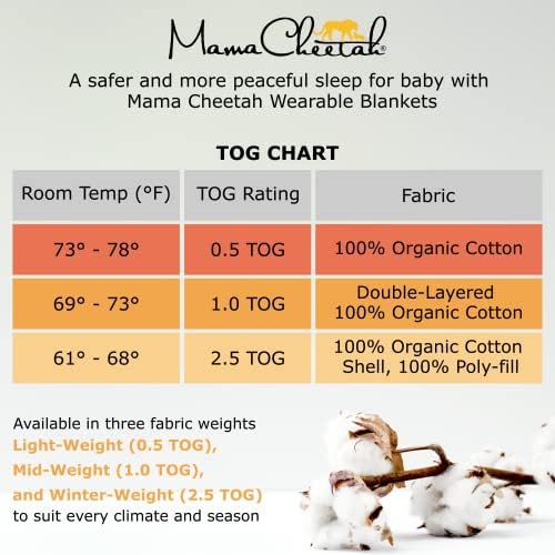 Mama Cheetah Baby Sleep Sack 2.5 TOG, Winter Baby Sleeping Bag with 2-Way Zipper, Organic Cotton Swaddle Transition Wearable Blanket for Boy Girl Infant Toddler, 18-24 Months, 1-Pack