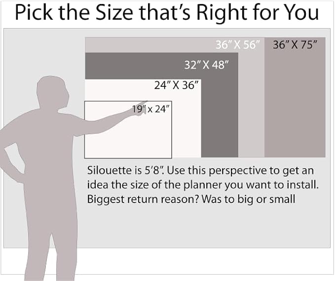 36" tall X 24" wide Vertical Sky Blue 30-Day Dry Erasable Wall Calendar Planner - 1-Month Large Calendar - Monthly Planner for Home, School, Classroom Organization. Complete with Free Marker and Eraser with Marker Holder