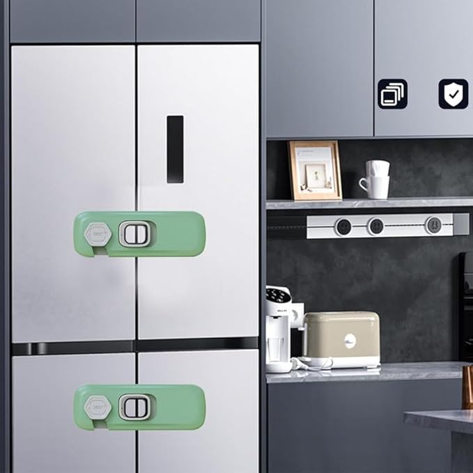2x Child Kid Lock Fridge, Freezer, Cabinet Catch Baby Safety Lock Door Safe (Grey)