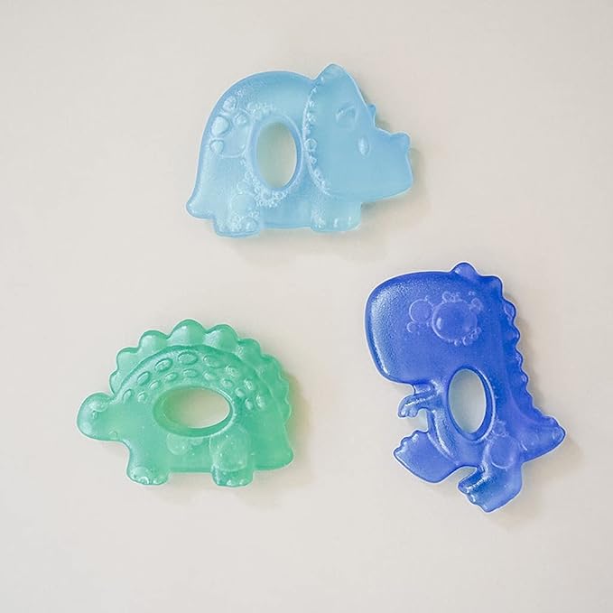 Itzy Ritzy Water-Filled Teethers - Cold Cutie Coolers Textured On Both Sides to Massage Sore Gums & Emerging Teeth - Can Be Chilled in Refrigerator, Set of 3 Coordinating Dinosaur Water Teethers