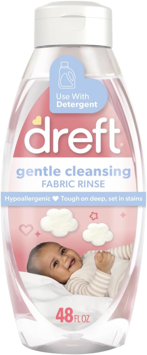 Dreft Baby Gentle Cleansing Fabric Rinse, 48 fl oz, Hypoallergenic, Dermatologist Tested on Sensitive Skin, Odor Remover
