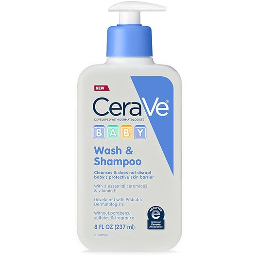 CeraVe Baby Wash & Shampoo, Fragrance, Paraben, & Sulfate Free Shampoo for Tear-Free Baby Bath Time, 8 Ounce