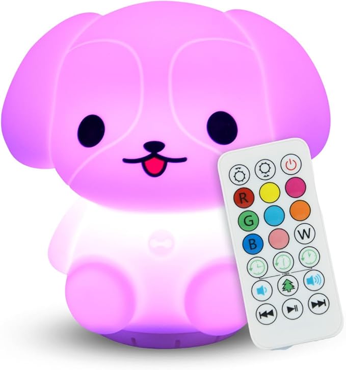 Combined Bluetooth Speaker & Nightlight With 9 Color Emissions, Child Friendly Silicone & BPA Free, USB Recharging, Receives Audio From Computer, Phone Or Tablet, and includes Remote Control (Dog)