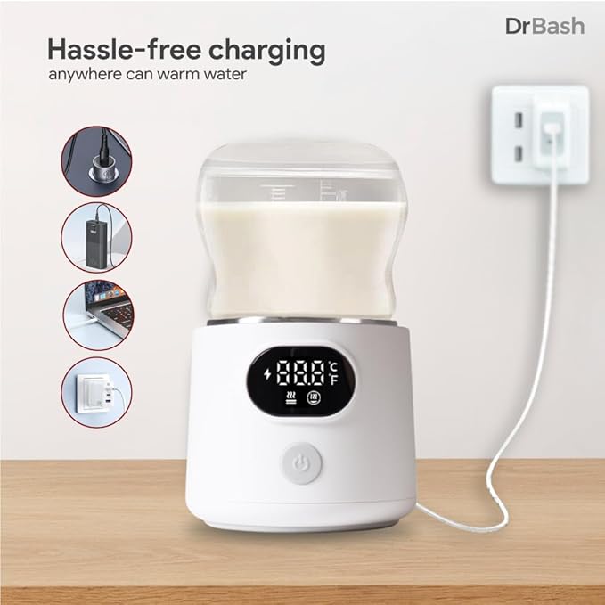 DrBash Portable Bottle Warmer for Travel, Leak-Proof Travel Baby Bottle Warmer with Fast Heating for Breastmilk, Safety Material Baby Bottle Warmer for Dr. Brown, Medela, Tommee Tippee, ComoTomo,
