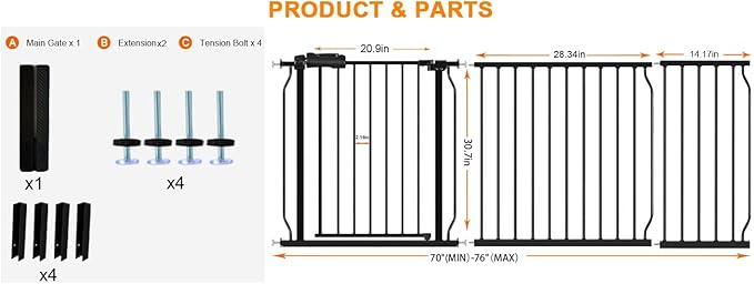 HOOEN 30" Tall Extra Wide Baby Gate for Doorways & Stairs - Large Pressure Mounted Dog & Child Safety Gates