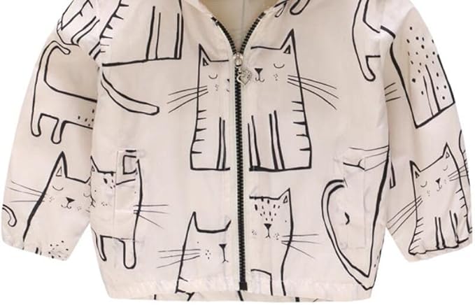 TUIJI Toddler Boys Girls Cartoon Print Zip Jacket Hooded Trench Lightweight Kids Coats Windbreaker Outdoor Cute Dust Coats