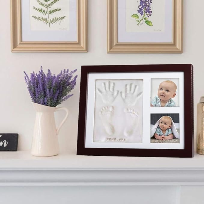 Co Little Baby Handprint & Footprint Kit (Date & Name Stamp) Clay Hand Print Picture Frame for Newborn - Best New Mom Gift - Foot Impression Photo Keepsake for Girl & Boy - White Feet Imprint Mold