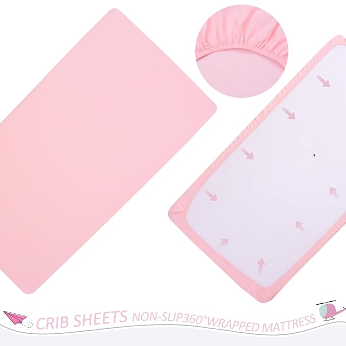 Cloele 3 Pieces Crib Bedding Set for Girls- Solid Ruffle Quilted Includes Comforter Fitted Sheet Crib Skirt,Cute Ruffled Nursery Baby Crib Standard Size Baby Bedding Set Pink