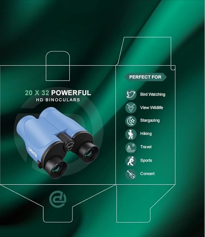 Compact Binoculars for Adults High Powered - OPAITA 20x32 Small Binoculars for Adults Kids with Low Light Vision for Hunting Cruise Ship Travel Concert Hiking Blue
