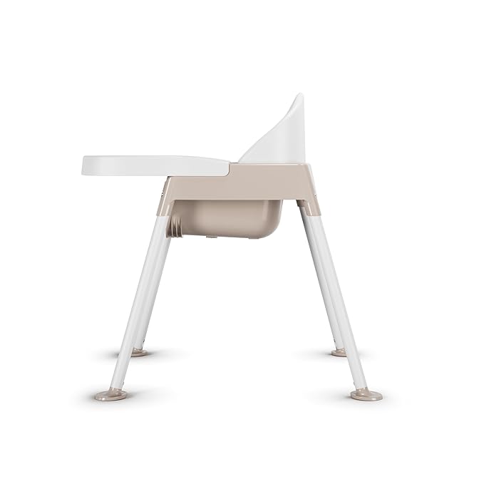 Foundations Secure Sitter 13" Feeding Chair, Stable “No Tip” Feet, 3-Point Adjustable Harness, Removable Tray, Easy to Clean, Smooth Plastic (White/Tan)
