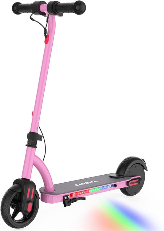 Caroma Electric Scooter for Kids Ages 6-12,150W/180WMotor,10 MPH Max Speed & 7 Miles,Colorful Lights,Adjustable Height & Speed,LED Display,Foldable Kids Electric Scooter 132 Lbs Max Load,Idea Gift