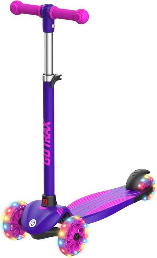 Gotrax KS1 Kids Kick Scooter, LED Lighted Wheels and 3 Adjustable Height Handlebars, Lean-to-Steer & Widen Anti-Slip Deck, 3 Wheel Scooter for Boys & Girls Ages 2-8 and up to 110 Lbs