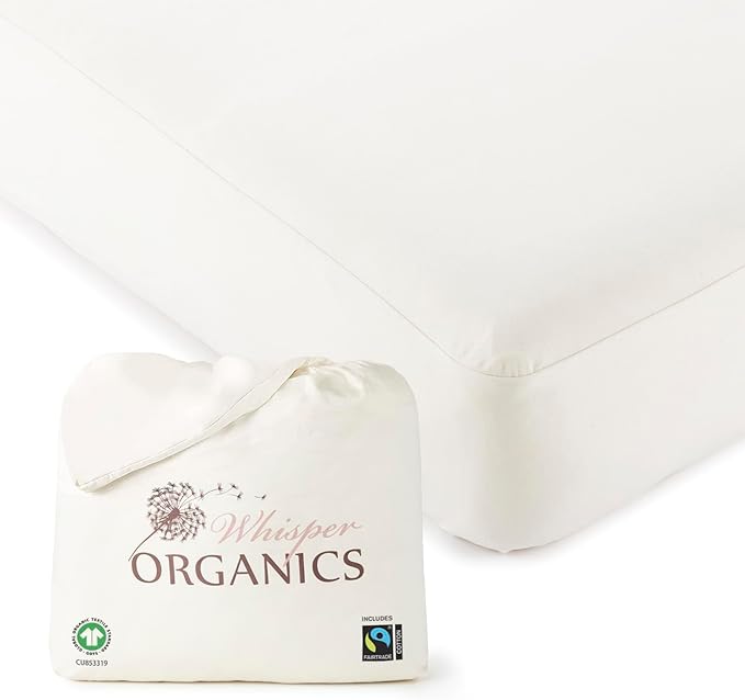 Organic Cotton, 100% Waterproof Mattress Protector Pad – Soft, Hypoallergenic, Breathable Bed Cover – GOTS & Fair-Trade Certified – 17 in. Deep, King Size Mattress Cover by Whisper Organics
