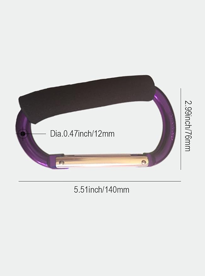 Large Stroller Hooks for Mommy, 2 pcs Carabiner Stroller Hook Organizer for Hanging Purses, Diaper Bag, Shopping Bags. Clip Fits Single/Twin Travel Systems, Car Seats (Blue+Purple)