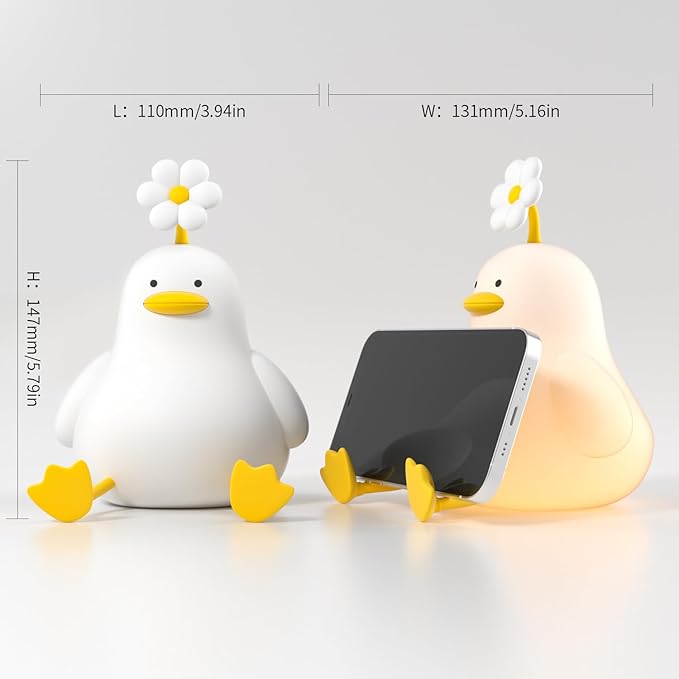 Cute Duck Night Light for Baby, Kids, Toddler, Ambient Nursery Nightlight, Soothing Lamp 3 Level Dimmable, Sleeping Accompanion for Bedroom Bedside, Rechargeable Battery, 30 Min Timer Off