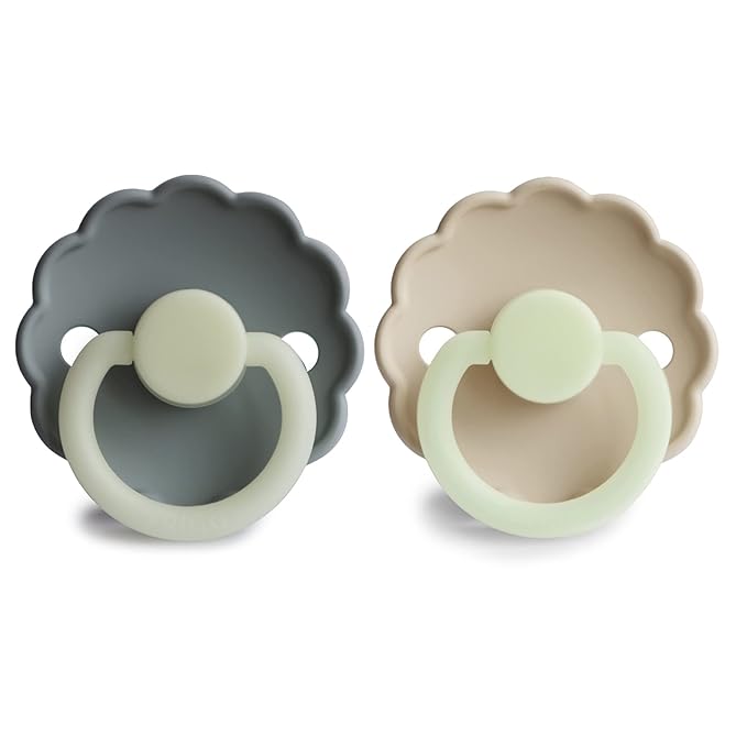 FRIGG Daisy Night SilkySoft Silicone Baby Pacifier | Made in Denmark | BPA-Free (French Gray/Croissant, 6-18 Months)